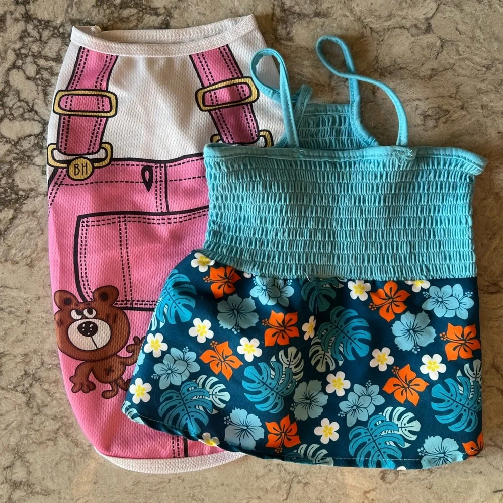 Hawaiian Dog Dress and Pink Jumper Dog Outfits - Picture 2 of 11